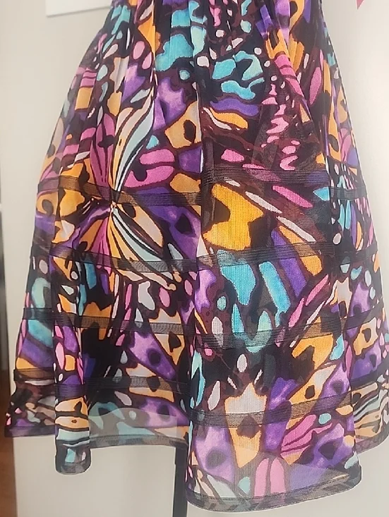 BETSEY JOHNSON NWT RUCHED BUSTIER FIT FLARE SHEER LINED PRINT DRESS SZ 10 - Picture 7 of 16
